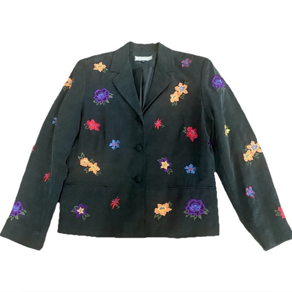 Vintage Anna Carole 100% Silk Floral Embroidered Blazer Jacket in size 12